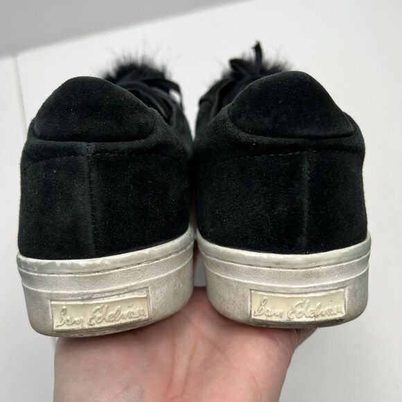 Sam Edelman Size 10 Shoes Leya Black Velvet Faux Fur Pom Pom Slip-On Women's - Picture 10 of 11